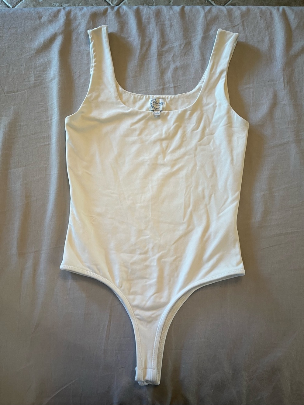 Blue Rain White Scoop Neck Bodysuit, small